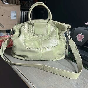 HOBO‎ Shelia Large Leather Green Shimmery Metallic Stitched Patchwork